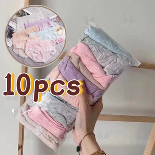 Calcinha de Algodão Colorido 10 Peças Meninas Cintura Média Plus Calcinha de Algodão Puro Renda Fina Sem Costura
