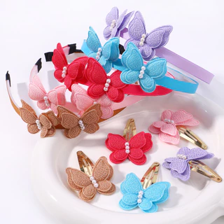 3Pcs Lantejoulas De Borboleta Conjunto De Bandas De Cabelo Para Meninas Pérolas Clipes Snap Clips Headband Kids Hair Accessories