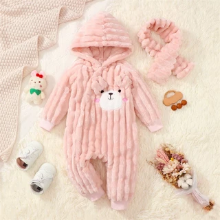 Baby Girl Romper Recém-Nascido 1-24Minths Casual Diariamente Sólido Cor-De-Rosa Fato De Salto + Fita De Cabeça 2Pcs Para Conjunto De Inverno .