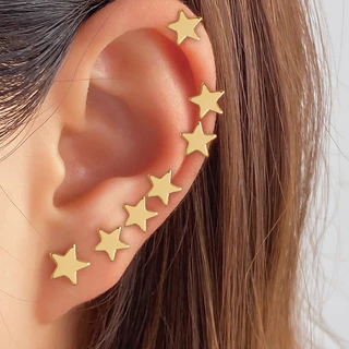 Brincos Europeus Americanos de Moda Americanos de uma linha de cinco pontas de Metal estrela de 7 peças Conjunto único de jóias simples