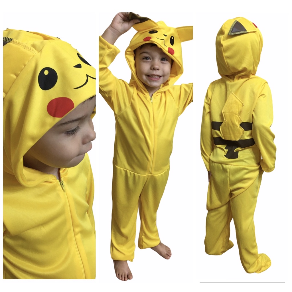 Pikachu Pokemon Fantasia Pijama Kigurumi Macacão Roupa Infantil