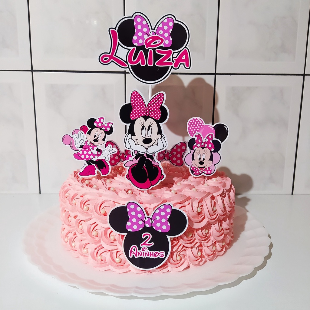 Topo de bolo Minnie Rosa - Topo de bolo personalizado | Shopee Brasil