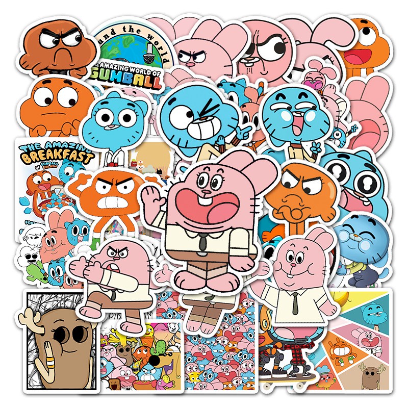 50Pcs Cute The Amazing World of Gumball Waterproof Sticker Skateboarding Snowboard Retro Vinyl Sticker Graffiti Notebook Sticker