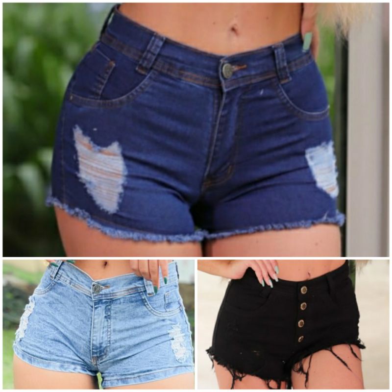 Short Jeans Cintura Alta Destroyed Cos Alto Shortinho Curto Short Curto Hot  Pants