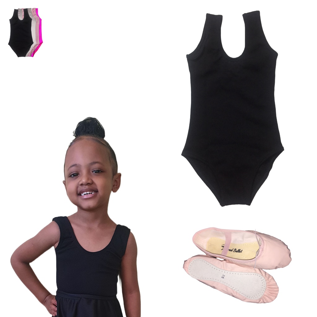 Collant de Ballet infantil juvenil adolescente + sapatilha meia ponta rosa  para bailarina, Body menina regata nas cores rosa, preto, pink ou branco