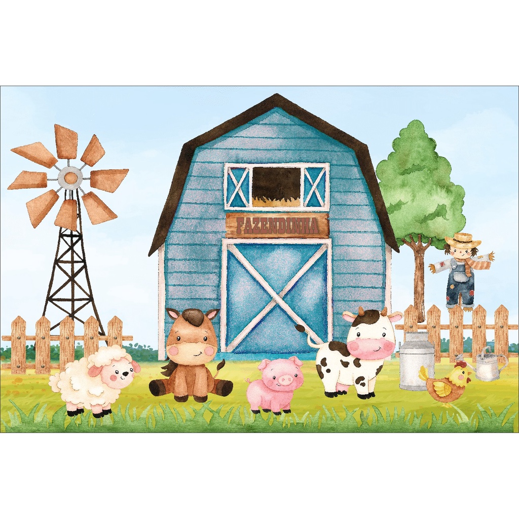 Painel Fazendinha Aquarela Menino 1,50x1,0