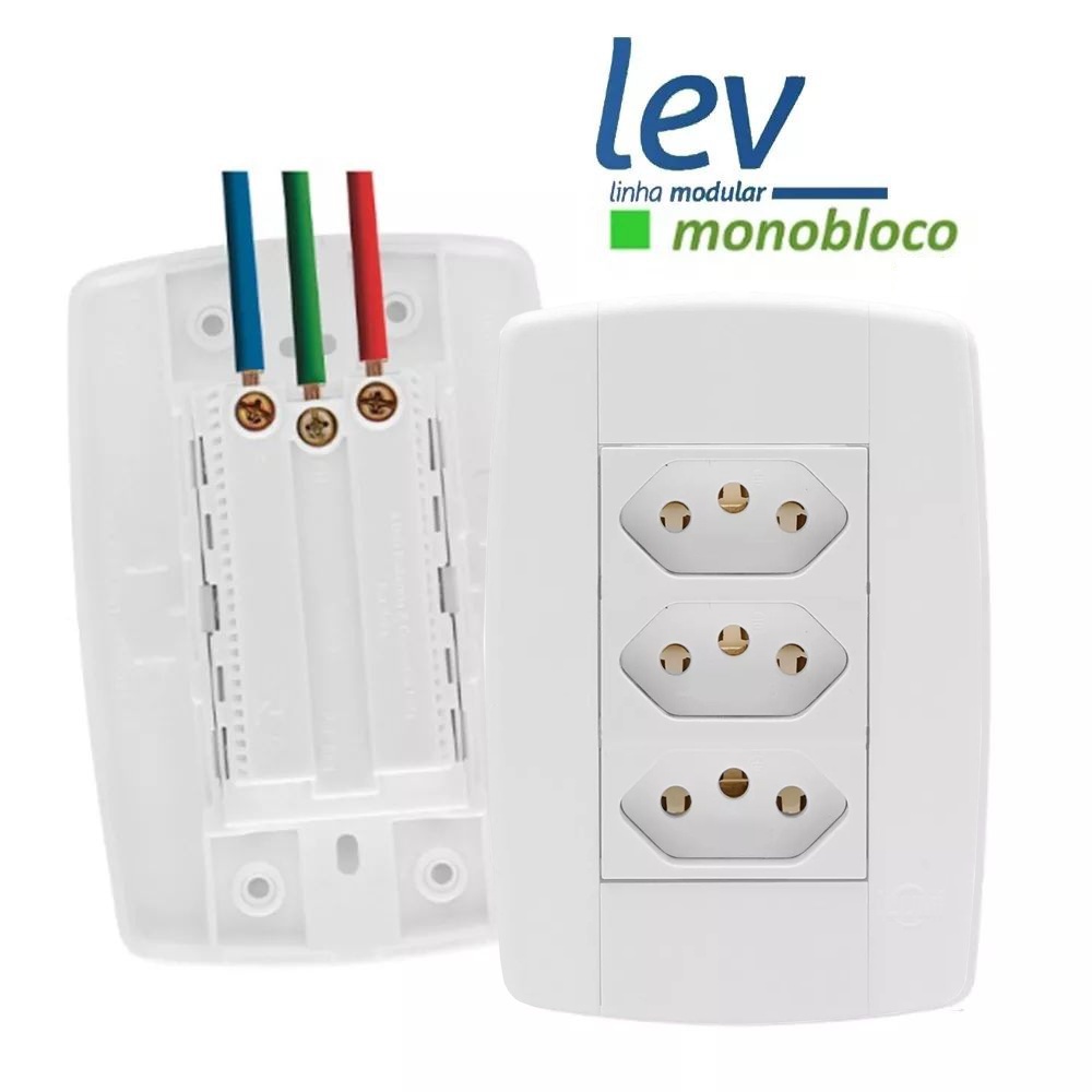 Tomada Tripla 20a Monobloco Lev Ilumi Fácil Instalação