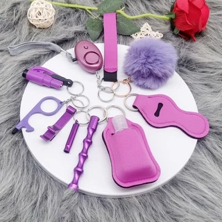 Conjunto De Chaveiros De Autodefesa ，Kit De Chaveiro Para Meninas Com Alarme De Segurança Pessoal ,Chaveiro de defesa， Primeiro Pom E ,Chaveiro de defesa Lanterna De