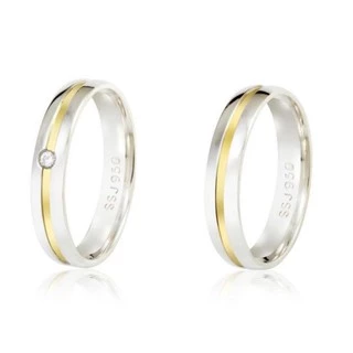 Aliança Em Prata 950 4mm Com Fio De Ouro 18k Central Zircônia