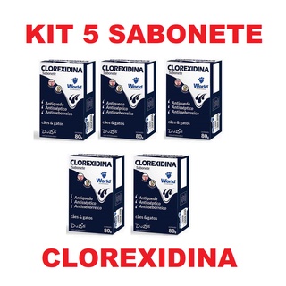 Combo Kit 5 Sabonete 80g Clorexidina Dermatite e Coceira Cães e Gatos World Dugs