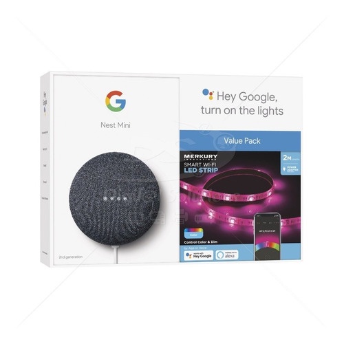 Google Nest Mini Chalk 2º Geração + Fita LED Inteligente 2m
