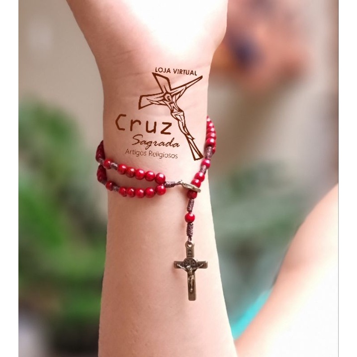 Terço Pulseira Terço de Pulso Terço de Braço Tercinho Madeira Masculina e Feminina