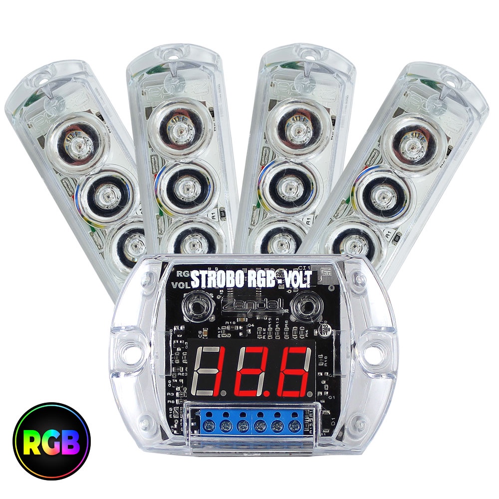 Kit Strobo Automotivo Rgb 7 Cores 12 Efeitos 04 Farois + Voltimetro ...
