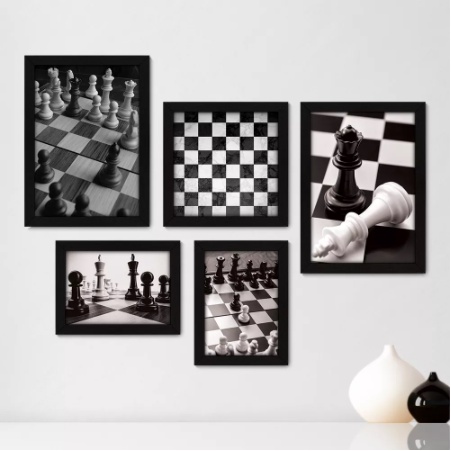 Quadro Mosaico 2 Peças Peças de Xadrez Xeque Mate Preto e Branco