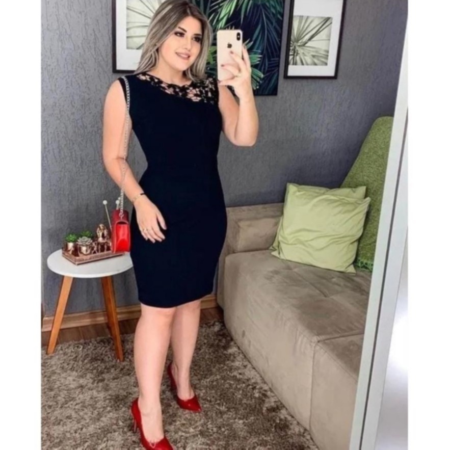 Vestido tubinho hot sale preto renda