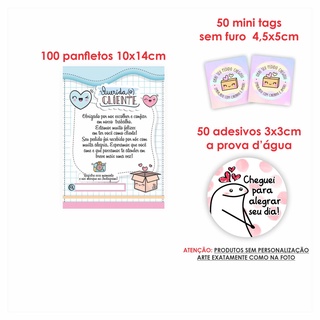 Kit Papelaria Combo Empreendedor Panfletos mimo agradecimento + Mini cartões Tag sem Furo + Adesivos mod 22