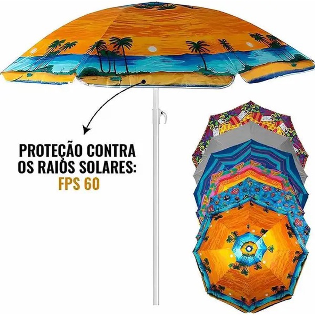 Guarda Sol Praia Verão Pesca Estampas Sortidas 1,80m