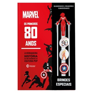 Livro Oficial Os Primeiros 80 Anos Da Marvel Com 3 Botons