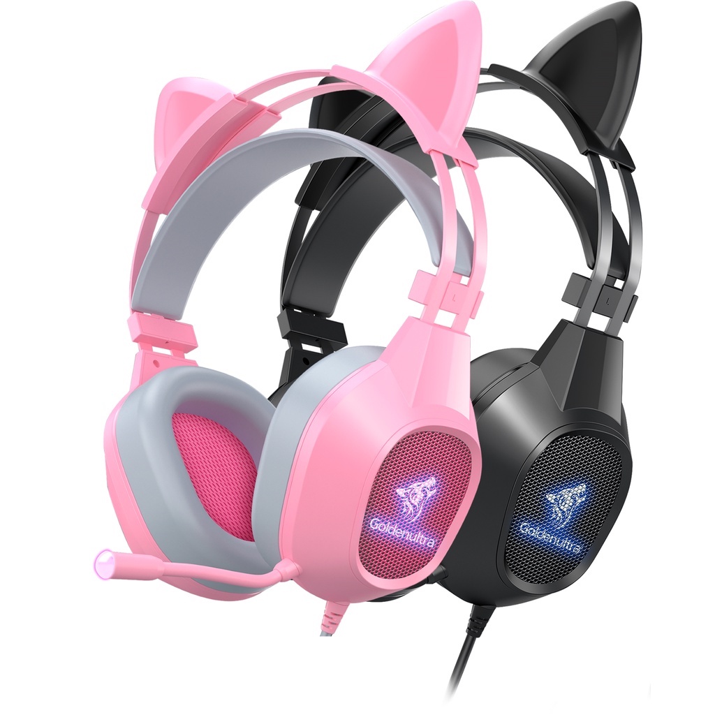 Fone Headset Gamer Gatinho GT-64 com Fio e LED RGB – Orelhas Removíveis, Microfone e Controle de Volume – Estilo, Conforto e Imersão Total nos Jogos