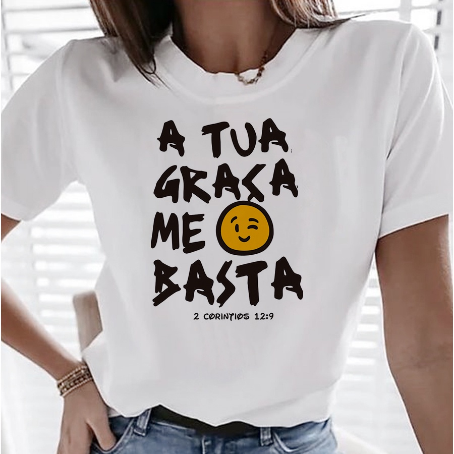 camiseta t-shirt A tua graça me basta- Blusinha Feminina - Camiseta Moda Evangélica