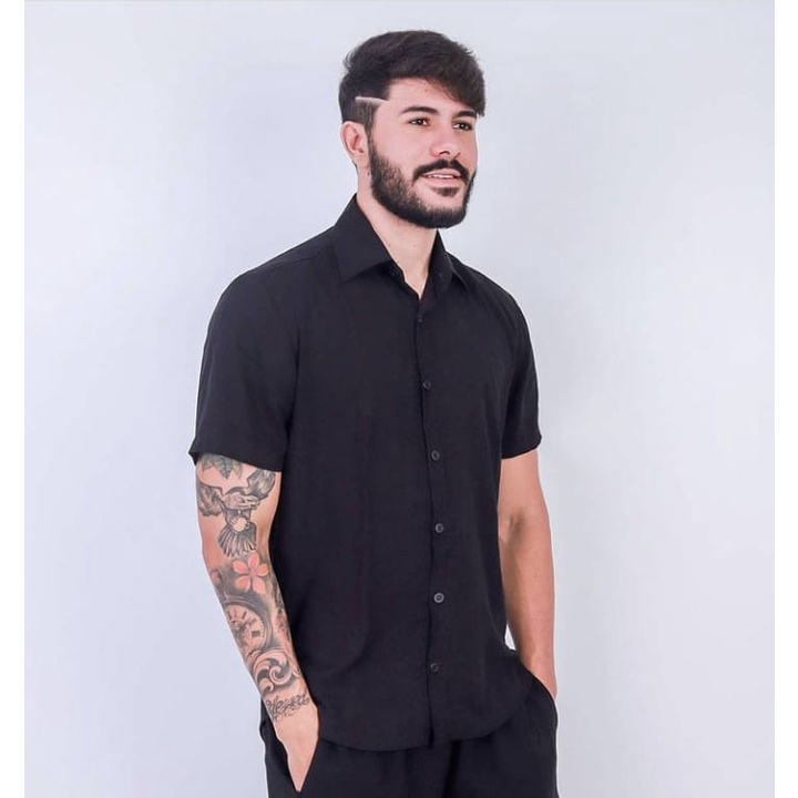 Moda Casual Masculina Camisa Manga Curta Botão Clássica Folgada