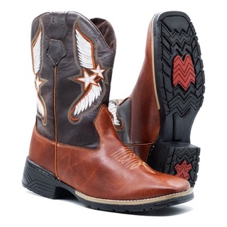Bota Texana Country Em Couro Legítimo Bordada Cano Longo