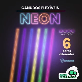 Canudos Flexíveis Neon - Brilha na luz negra - 50/100/150un