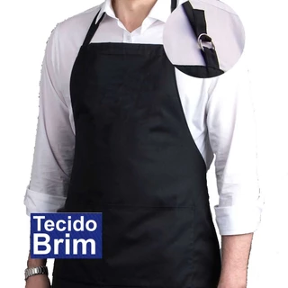 Avental Brim Com Bolso Regulável Algodão Uniforme Chef Cozinha Restaurante Evento Churrasco Preto Perbella Uniformes