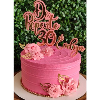 Topo de bolo de aniversário de 30 anos, topo de bolo de aniversário adulto  para decoração de festa de 30 anos - Glitter de ouro rosa