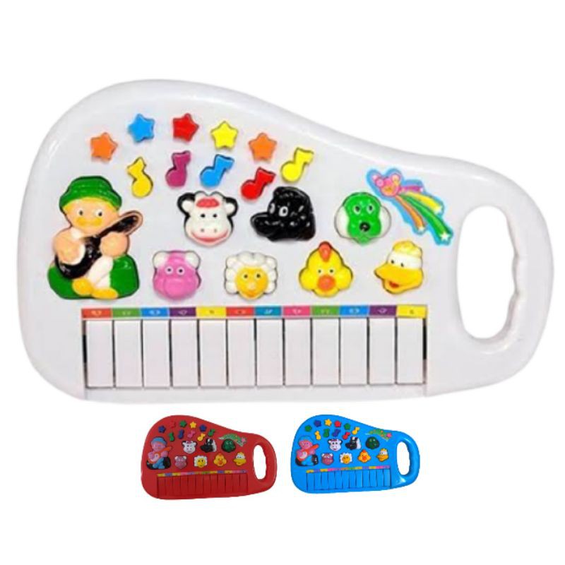 Piano Infantil Azul Teclado Musical Com Sons De Bichinhos Bichos