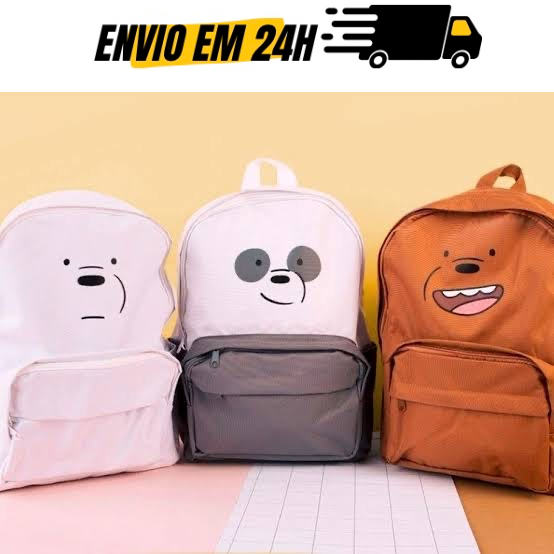 Mochila Ursos sem Curso Miniso WBB - We Bare Bears - Urso Panda - Urso Pardo - Urso Polar