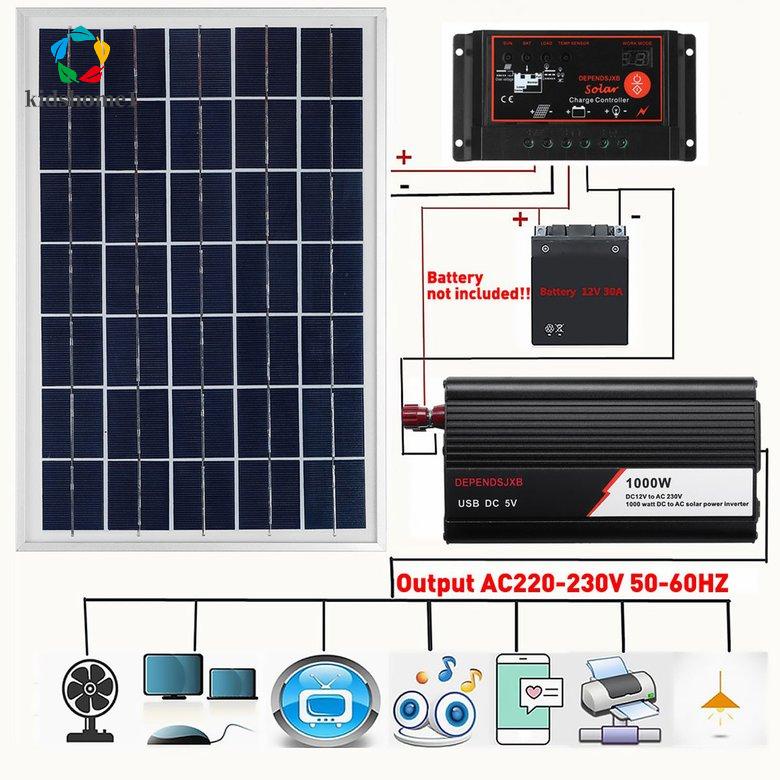 1000W Sistema Do Painel Solar Painel Solar 60a Carga Controlador Kit  Inversor Solar