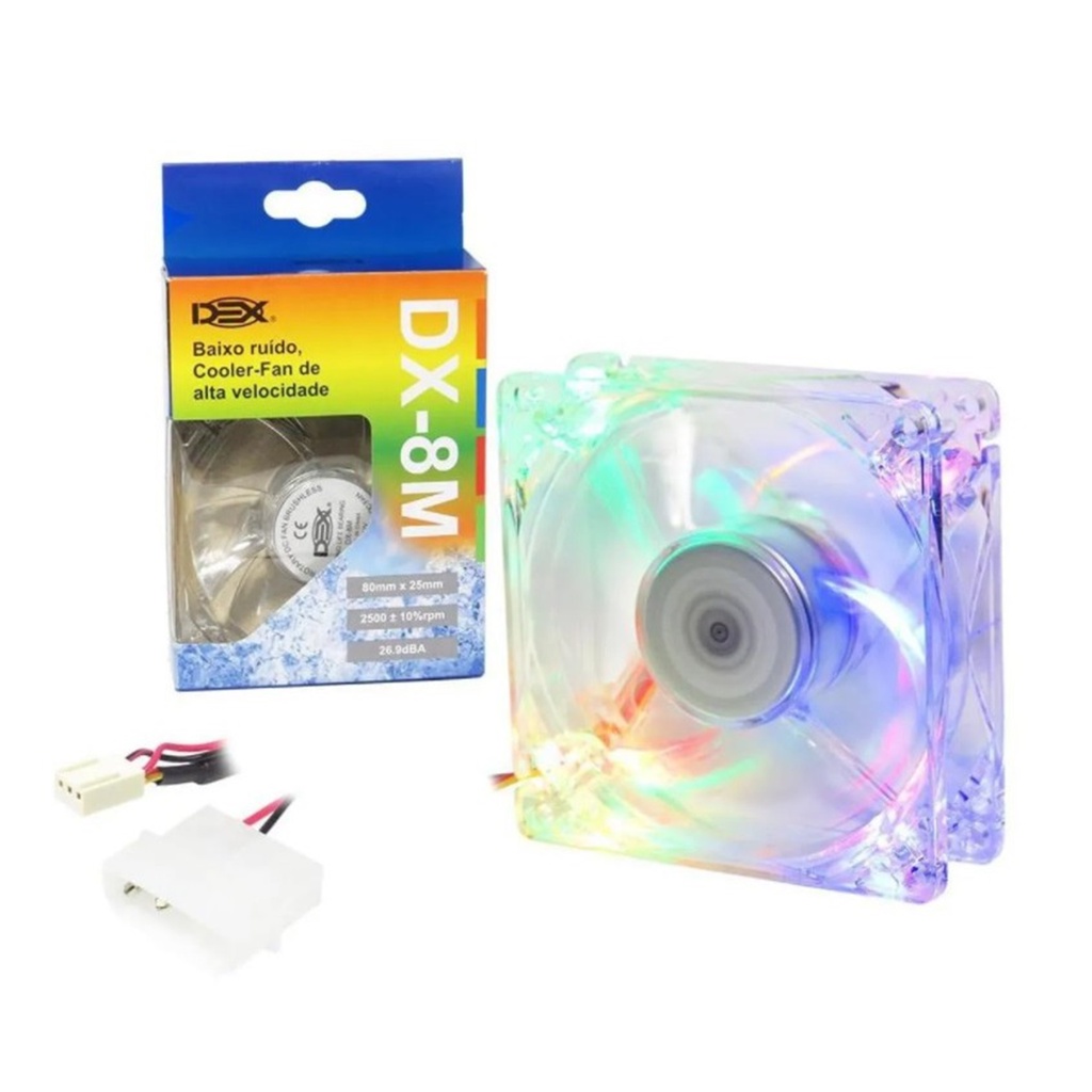Cooler Fan Transparente 80mm Led Rgb 4 Cores 12v Baixo Ruido Alta ...