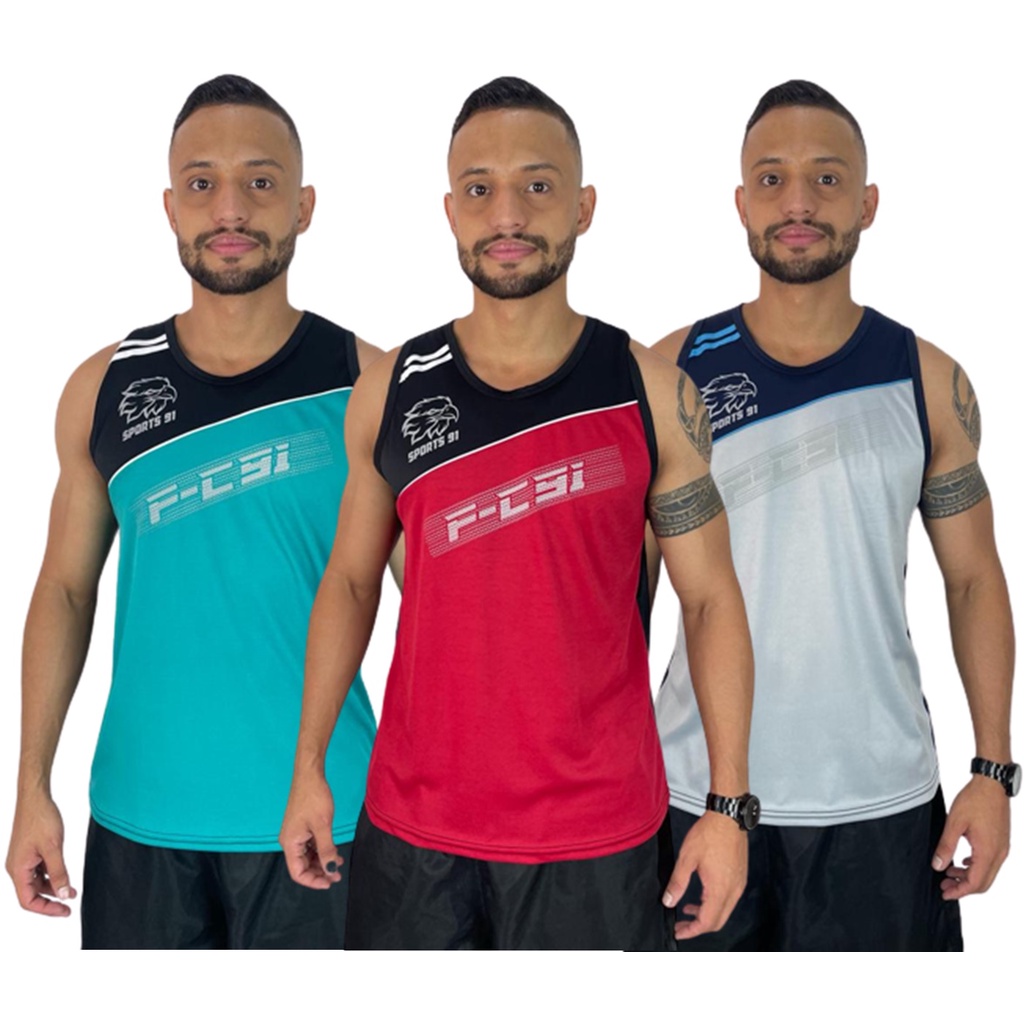 KIT 4 Camiseta Regata Dry Fit Masculina Academia Premium Corrida Academia Moda Fitness Promoção Camisas Esportivas Em Geral