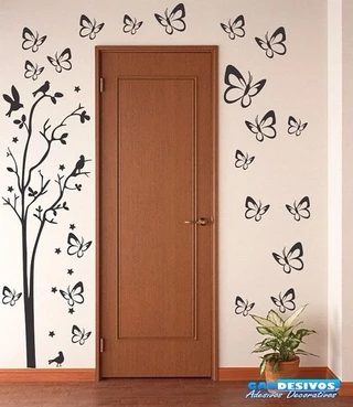 Adesivo Decorativo De Parede Arvore Grande E Kit Borboletas
