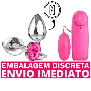 Kit Vibrador Feminino Cápsula Bullet + Plug Anal Tamanho Médio