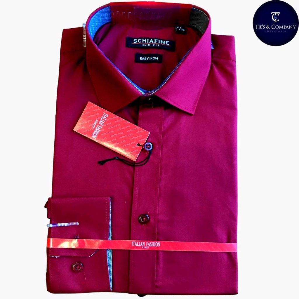 Camisa Masculina Social Slim Manga Longa Marsala Schiafine