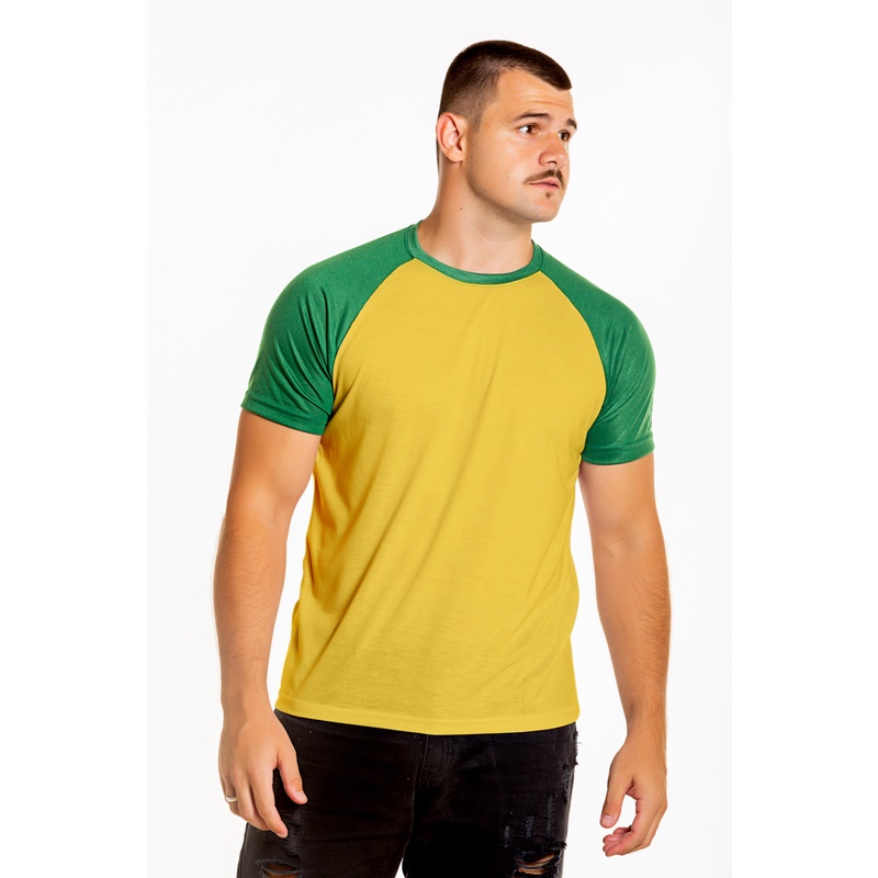 Camiseta Raglan Brasil Amarela Com Manga verde 100% Poliéster (Edição ...