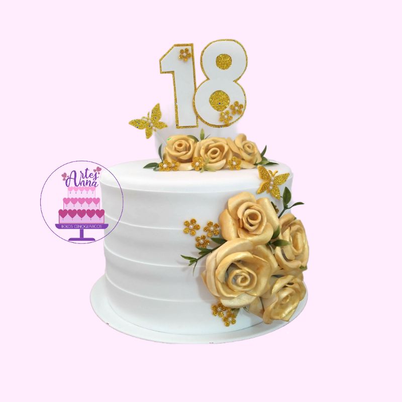 Bolo dourado com rosa  Bolo de aniversario adulto, Bolo de