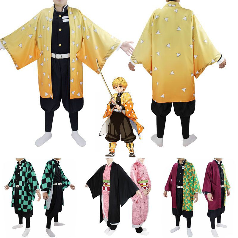 Caçador de Demônios de Anime: Kimetsu No Yaiba Zenitsu Giyu Tanjirou Kamado  Nezud Cosplay Feminino Masculino Fantasia de Kimono Uniforme GJCE.