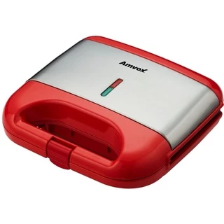 Sanduicheira 110v Grill Elétrica 2 Sanduíches Vermelha Inox