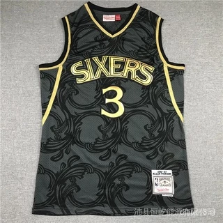 6z3s ▦ ✱ 10 Estilos Camisa Nba Philadelphia 76ers No . 3 IVERSON Retrô Dourado Preto De Basquete zqhD