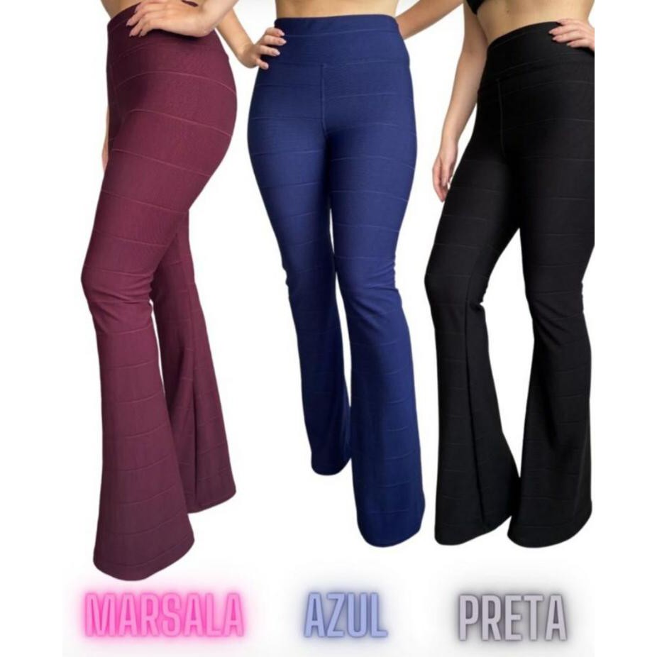 Calça flare best sale bandagem estampada