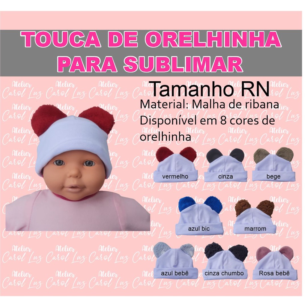 touca bebê com orelhinha para sublimação / gorro bebê