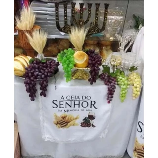 Kit Decoracao P/ Santa Ceia Toalhas Uvas Paes Tacas E Trigo