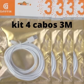 Kit 4 Cabos para carregador e dados USB V8 micro usb 3 Metros