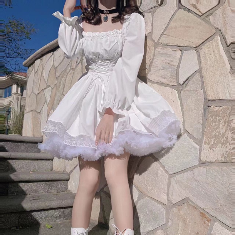 Vestido branco feminino com laço Kawaii, minivestido de verão fofo,  harajuku, vintage, roupas grandes, Branco, XX-Large