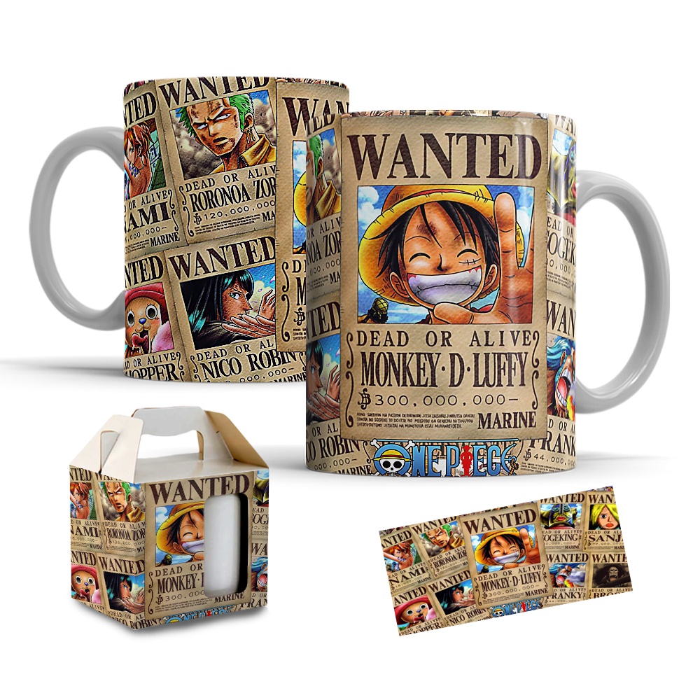 Monkey D. Luffy Caneca One Piece Wanted Anime Com Saquinho Para Caneca