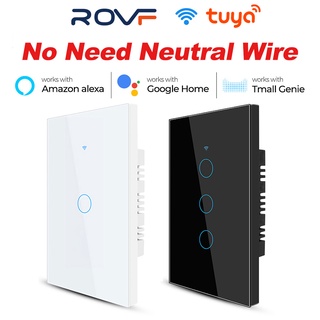 ROVF tuya Wifi Smart Switch Sem Fio Neutro 110V-220V 1/2/3 Painel De Parede Em Tela Gangue Elétrica Para Alexa Google Casa
