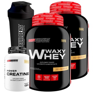 Kit 2x Whey Protein Waxy Whey Pote 2kg + Power Creatina 100g + Coqueteleira - Melhora força, Desempenho e Desenvolvimento Muscular - Bodybuilders